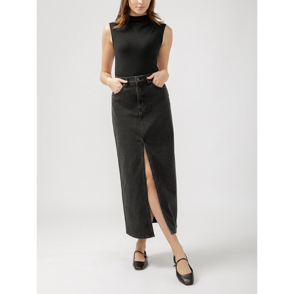 Silver Jeans Co. Black Denim Front-Slit Maxi Skirt High-Rise Size 28 90s